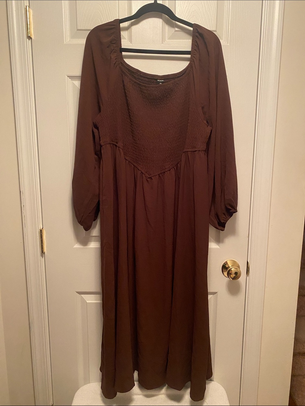 Scomchic  Brown Long Sleeve Smocked Empire Waist Dress…size 3XL